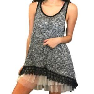 Moon Collection B&W Knit Tank Top with Lace Trim Medium